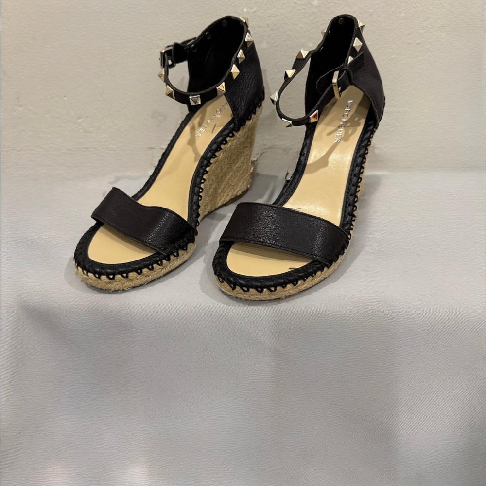 Marc Fisher Black Wedge Espadrilles Ankle Strap